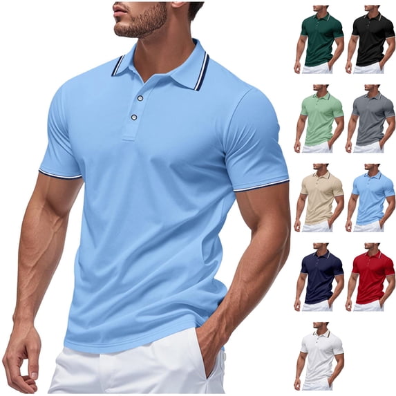 Mens Short Sleeve Business Casual Golf Shirts Pique Jersey Collared T-Shirts Old Money Striped Summer Moisture Wicking Quick Dry Regular Fit Tops Workwear