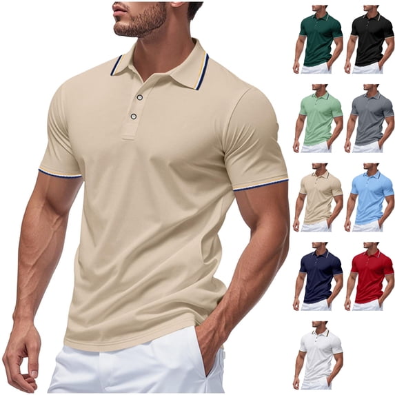Mens Short Sleeve Business Casual Golf Shirts Pique Jersey Collared T-Shirts Old Money Striped Summer Moisture Wicking Quick Dry Regular Fit Tops Workwear