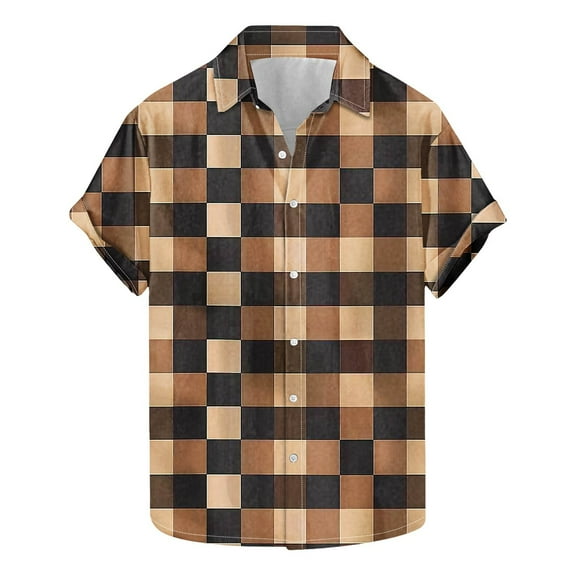 ZQUUVOU Mens Short Sleeve Button Down Plaid Shirts Casual Regular Fit Plaid Shirts Collar Summer Beach Shirts F-Multicolor