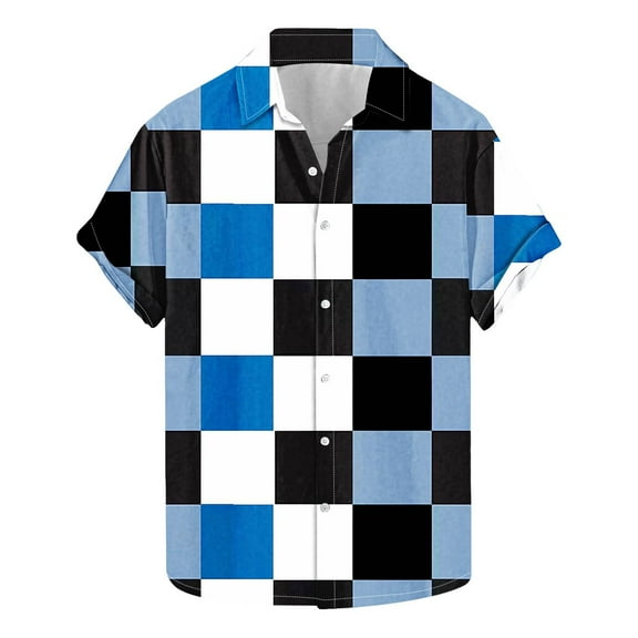 ZQUUVOU Mens Short Sleeve Button Down Plaid Shirts Casual Regular Fit Plaid Shirts Collar Summer Beach Shirts J-Multicolor