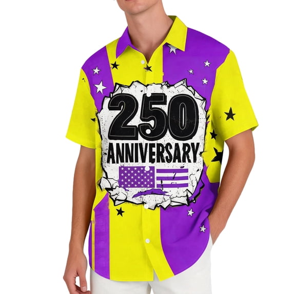 Mens Short Sleeve Button Down Shirt 250 Anniversary Graphic Print Casual Collared Independence Day Top