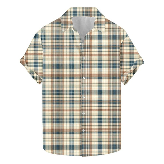Mens Short Sleeve Button Down Shirts 2025 Summer Plaid Print Lapel Beach Shirts for Men Fashion Lightweight Casual Work Shirts