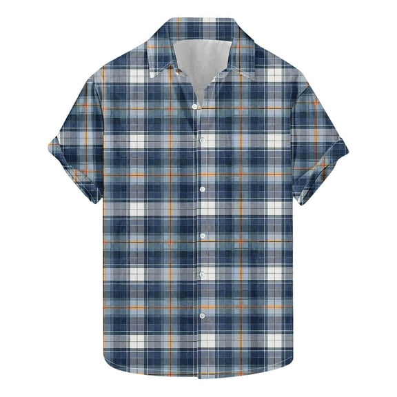 Mens Short Sleeve Button Down Shirts 2025 Summer Plaid Print Lapel Beach Shirts for Men Fashion Lightweight Casual Work Shirts