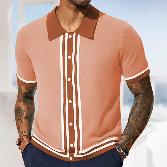 Mens Short Sleeve Button Down Shirts Casual Breathable Basic Shirts Slim Fit Solid Color Fashion Summer Clothing Orange Size XL