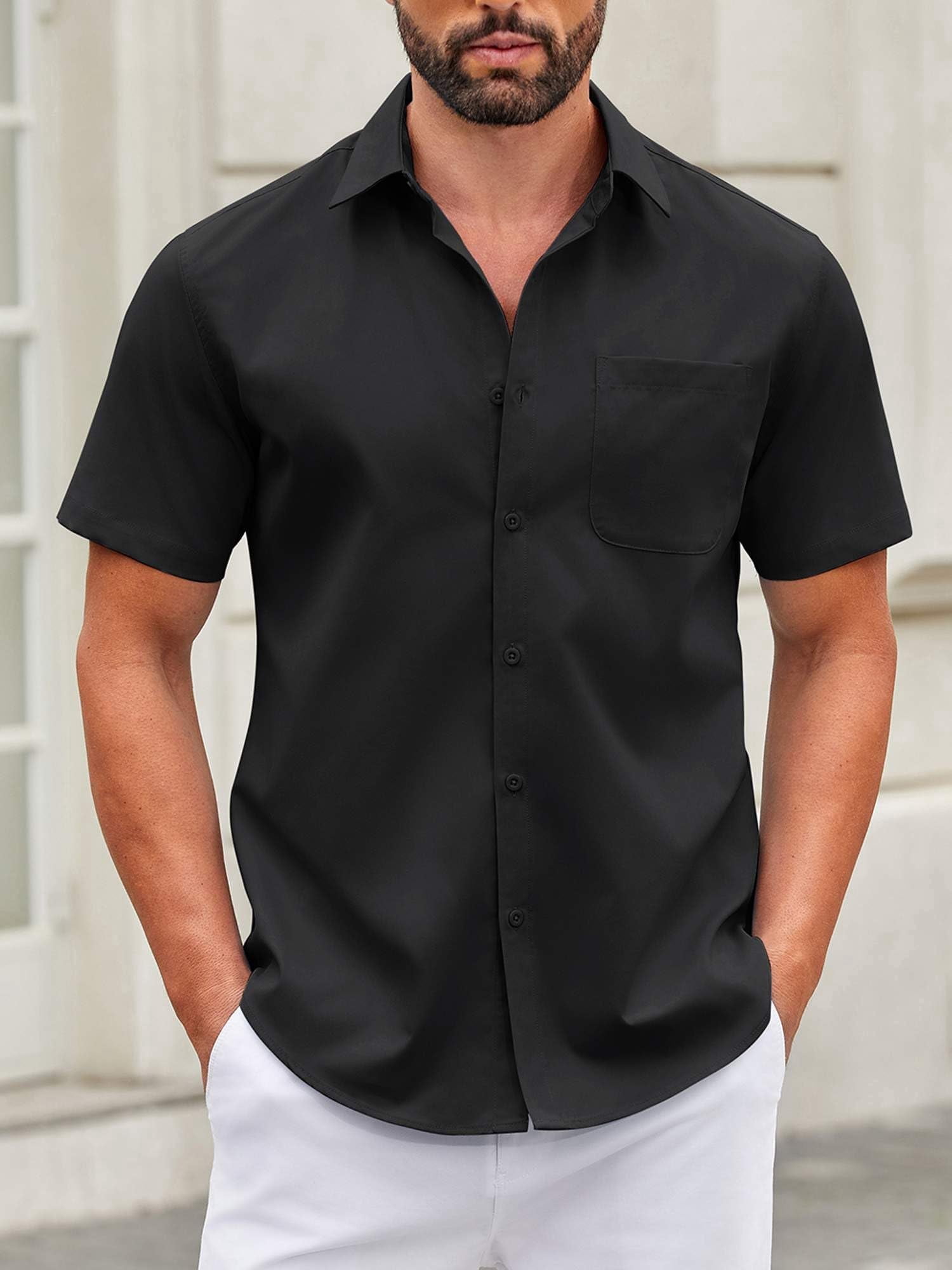 mens untucked dress shirts Perry Ellis Men's Slim Fit Total Stretch Banded Collar Shirt - Blue a signature black sail Mens Short Sleeve Button Down