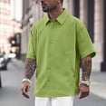 thumbnail image 1 of Mens Short Sleeve Button Down Shirts Casual Lightweight Soft Shirts Comfortable Slim Fit Beach Summer Tops Green Size L, 1 of 5