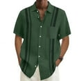 thumbnail image 1 of Mens Short Sleeve Button Down Shirts Cuban Guayabera Casual Summer Beach Wedding Tops Green M, 1 of 4