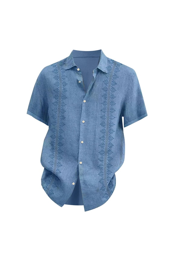 Mens Short Sleeve Button Down Shirts Cuban Guayabera Casual Summer Beach Wedding Tops Sky Blue 2XL