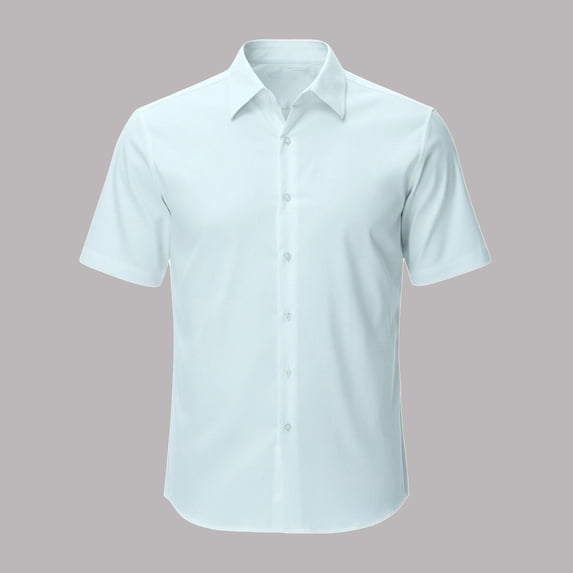 Mens Short Sleeve Button Down Shirts Stretch Basic Lightweight Shirts Loose Comfortable Beach Summer Clothing Light Blue Size XXXXXL