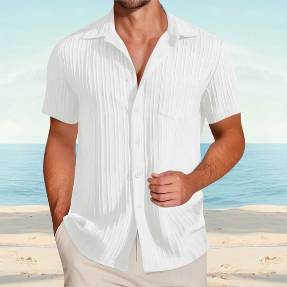 Mens Short Sleeve Button Down Shirts Stylish Textured Summer Shirts Casual Vacation Holiday Tops