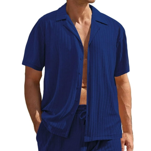 Mens Short Sleeve Button Down Shirts Textured Linen Shirts for Men Casual Button Up Summer Beach Shirt Vacation