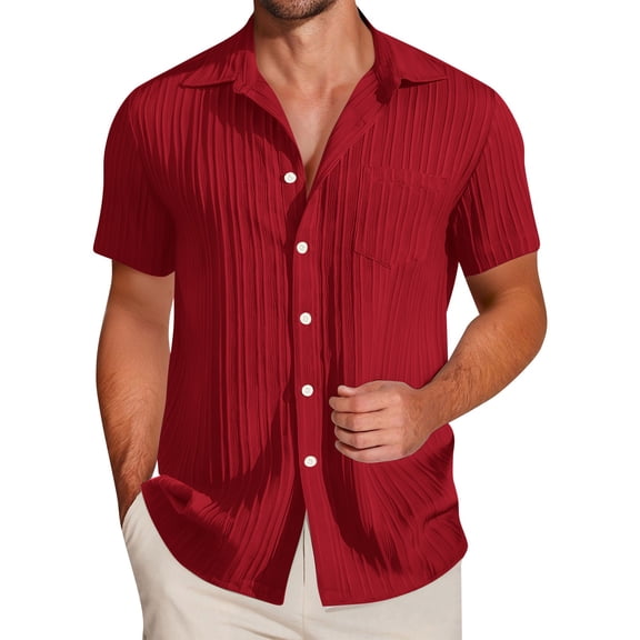 Mens Short Sleeve Button Down Shirts Textured Shirts Casual Button Up Summer Beach Vacation Shirt for Men