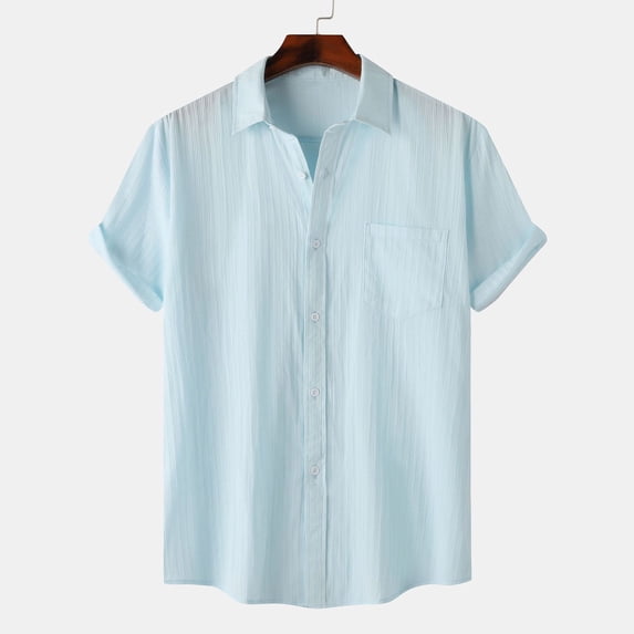 Mens Short Sleeve Button-Down Shirts with Pocket Lightweight Collared Tshirts Shirt Casual Solid Color Comfort Loose Lapel Tees Tops