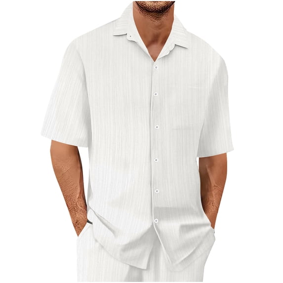 Mens Short Sleeve Button Down Shirts Crinkle Textured Tropical Beach Vacation Tops Camp Collar Summer Casual Lightweight Breathable Father's Day Gift with Pocket