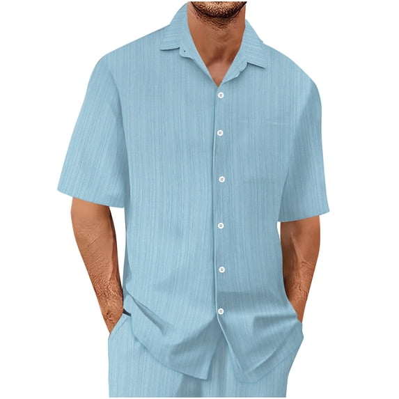 Mens Short Sleeve Button Down Shirts Crinkle Textured Tropical Beach Vacation Tops Camp Collar Summer Casual Lightweight Breathable Father's Day Gift with Pocket