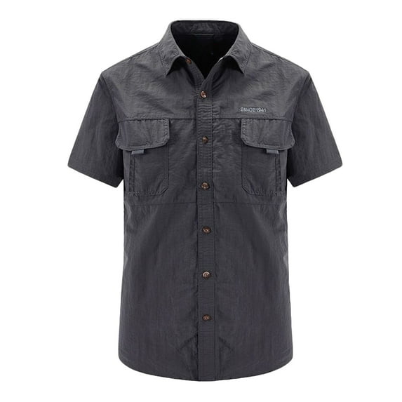 Mens Short Sleeve Cargo Shirts with Pockets Button Up Collared Quick-Drying Tshirts Casual Solid Slim Comfort Basic Outdoor Hiking Tops