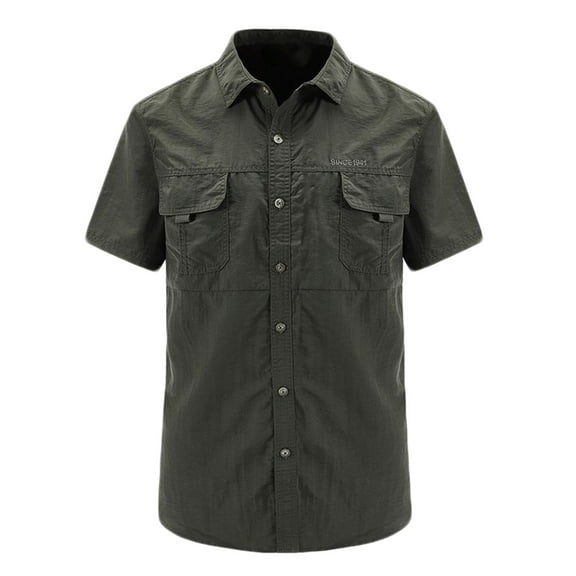 Mens Short Sleeve Cargo Shirts with Pockets Button Up Collared Quick-Drying Tshirts Casual Solid Slim Comfort Basic Outdoor Hiking Tops