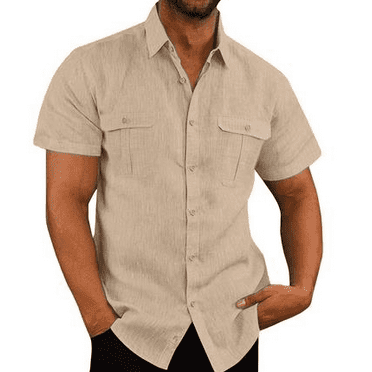 Mens Short Sleeve Classic Shirts Fishing Casual Regular-Fit Button-Up Collared Plaid Double Pocket Dress Shirt Top Tees Blouses Men Short Sleeve Shirts Button up Clearance Beach Wedding Shirt M-5XL