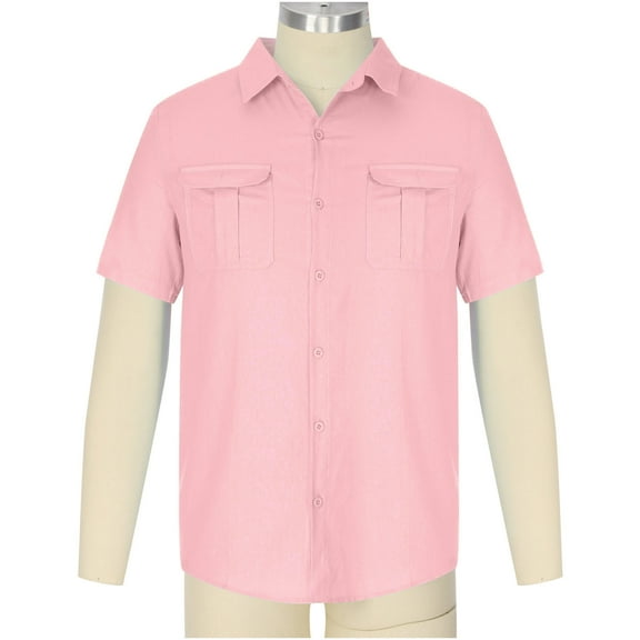 Mens Short Sleeve Classic Shirts Fishing Casual Regular-Fit Button-Up Collared Plaid Double Pocket Dress Shirt Top Tees Blouses Men Short Sleeve Shirts Button up Clearance Beach Wedding Shirt M-5XL