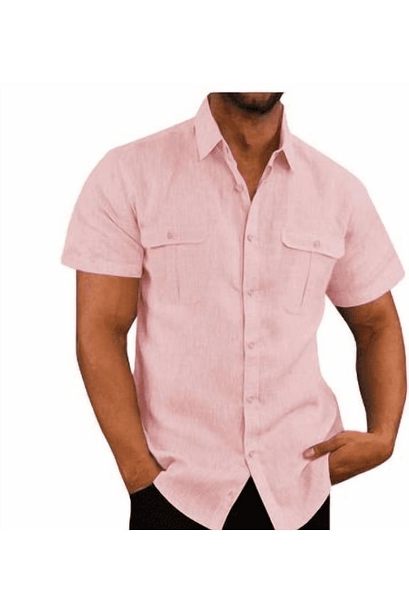 Mens Short Sleeve Classic Shirts Fishing Casual Regular-Fit Button-Up Collared Plaid Double Pocket Dress Shirt Top Tees Blouses Men Short Sleeve Shirts Button up Clearance Beach Wedding Shirt M-5XL
