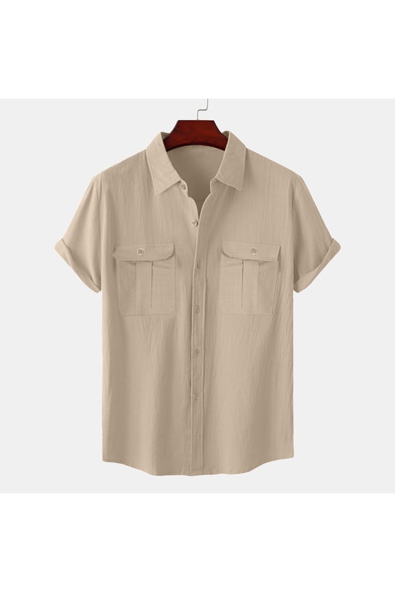 Mens Short Sleeve Classic Shirts Plus Size Fishing Casual Regular-Fit Button-Up Collared Double Pocket Dress Blouses Men Short Sleeve Shirts