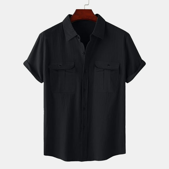 Mens Short Sleeve Classic Shirts Plus Size Fishing Casual Regular-Fit Button-Up Collared Plaid Double Pocket Dress Shirt Top Tees Blouses Men Short Sleeve Shirts Button up M-5XL