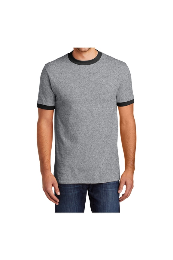 Mens Short Sleeve Core Cotton/Polyester Soft Classic Ringer Tee Athletic Heather/Jet Black Large