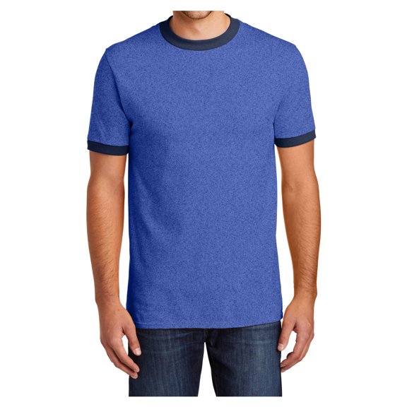 Mens Short Sleeve Core Cotton/Polyester Soft Classic Ringer Tee Heather Royal/Navy 4X-Large