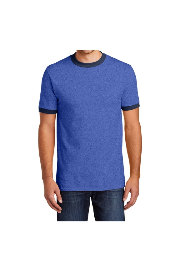 Mens Short Sleeve Core Cotton/Polyester Soft Classic Ringer Tee Heather Royal/Navy Large