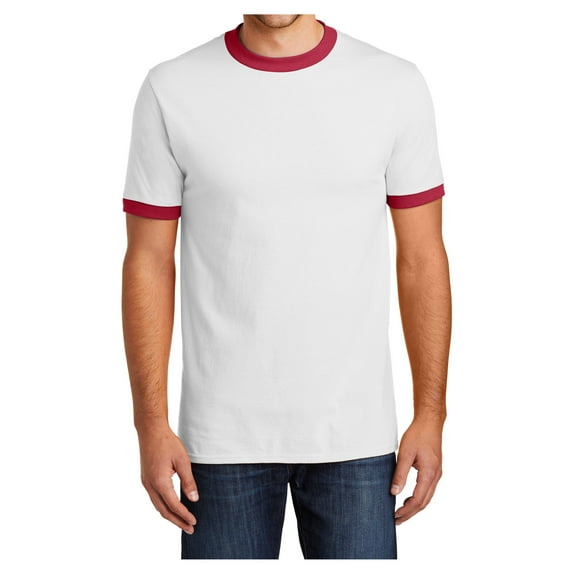 Mens Short Sleeve Core Cotton Soft Classic Ringer Tee White/Red 2X-Large