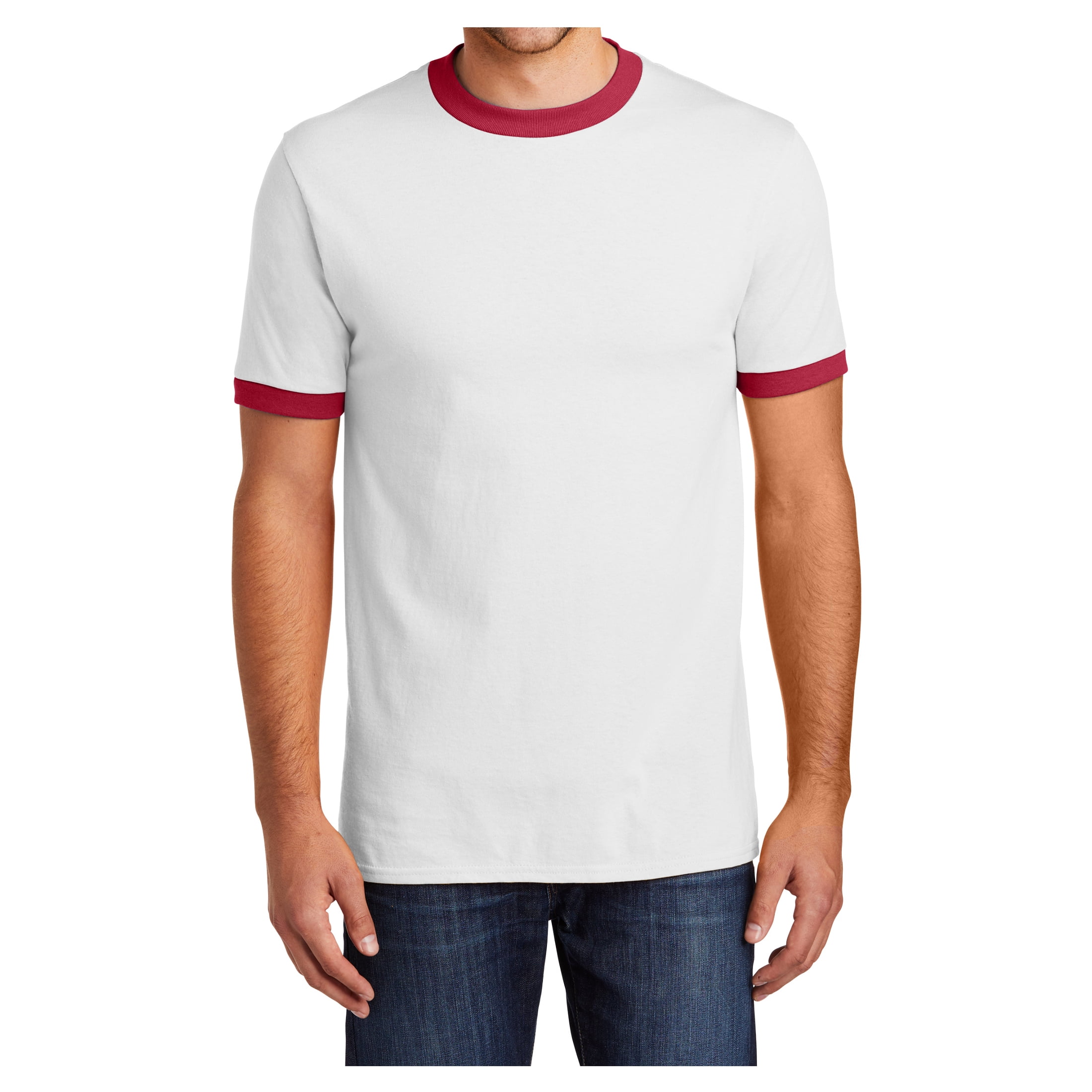 Mens Short Sleeve Core Cotton Soft Classic Ringer Tee White Red X Large
