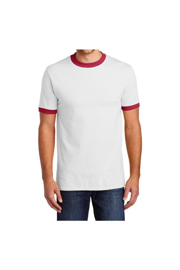 Mens Short Sleeve Core Cotton Soft Classic Ringer Tee White/Red X-Large