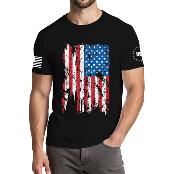 Mens Short Sleeve Crew Neck T Shirts American Flag Summer Graphic Tee Tops