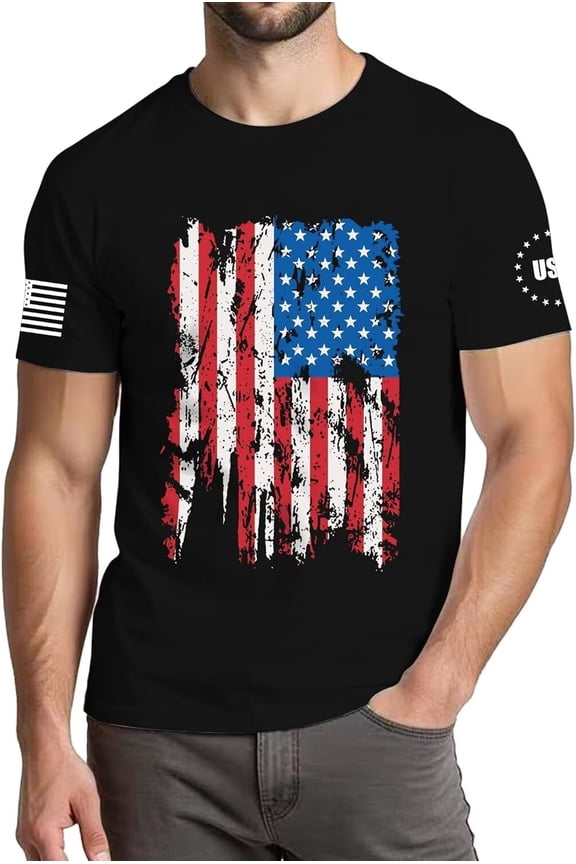 Mens Short Sleeve Crew Neck T Shirts American Flag Summer Graphic Tee Tops