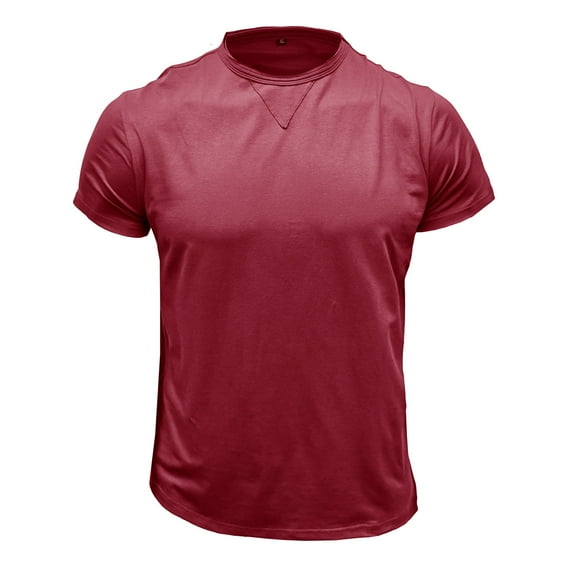 Mens Short Sleeve Crewneck Tops Muscle Slim Fit Casual Basic Tops High Quality T-Shirts Pullovers Running Jogger Gym Activewear Wine,S