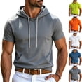thumbnail image 1 of Mens Short Sleeve Drawstring Hoodie Cotton Moisture Wicking Hooded T-shirts Sweatshirts Lightweight Solid Tops with Kangaroo Pocket Size 2XL Gray, 1 of 5
