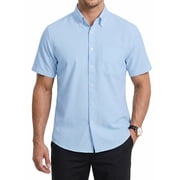 Mens Dress Shirts Light Blue Short Sleeve Shirt for Men Oxford Shirt Formal Button Down with Pocket