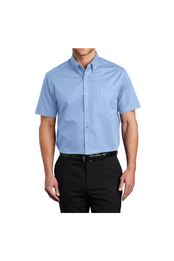 Mens Short Sleeve Easy Care Cotton/Polyester Shirt Light Blue/ Light Stone Medium