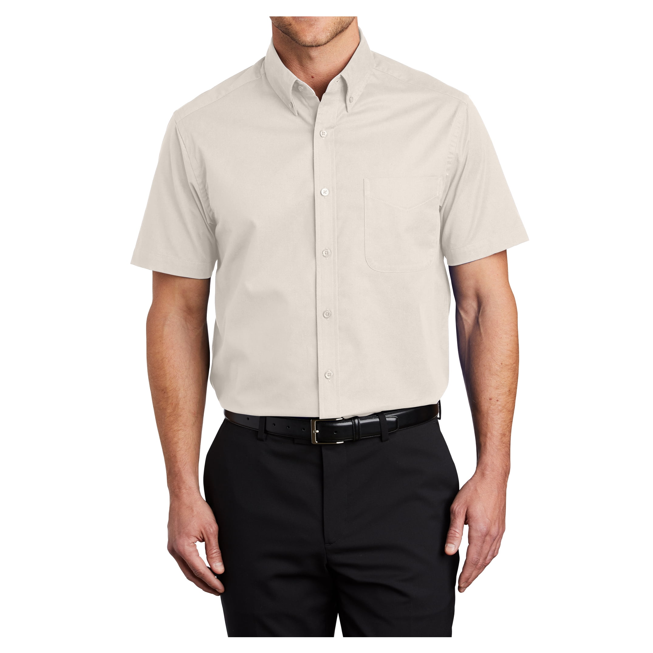 Mens Short Sleeve Easy Care Cotton/Polyester Shirt Light Stone