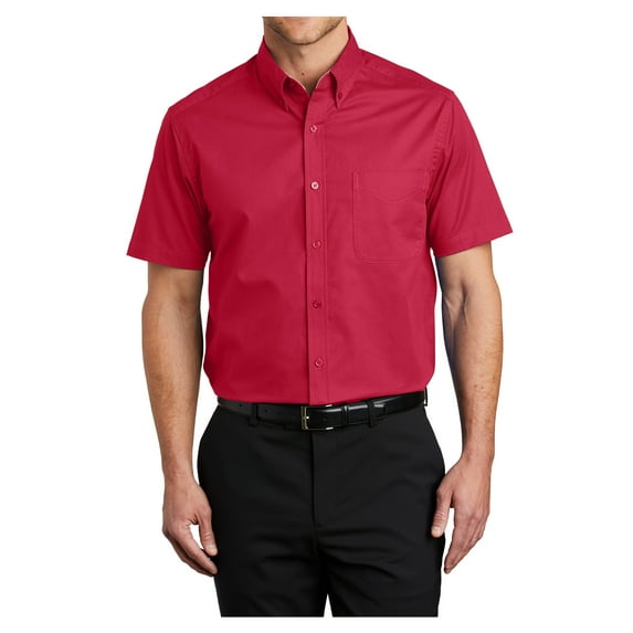 Mens Short Sleeve Easy Care Cotton/Polyester Shirt Red/ Light Stone Small