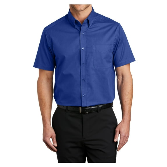 Mens Short Sleeve Easy Care Cotton/Polyester Shirt Royal/ Classic Navy Small