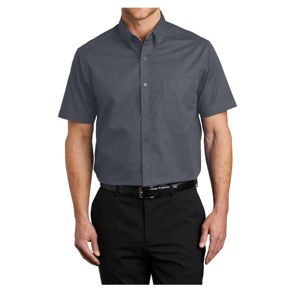 Mens Short Sleeve Easy Care Cotton/Polyester Shirt Steel Grey/ Light Stone 3X-Large