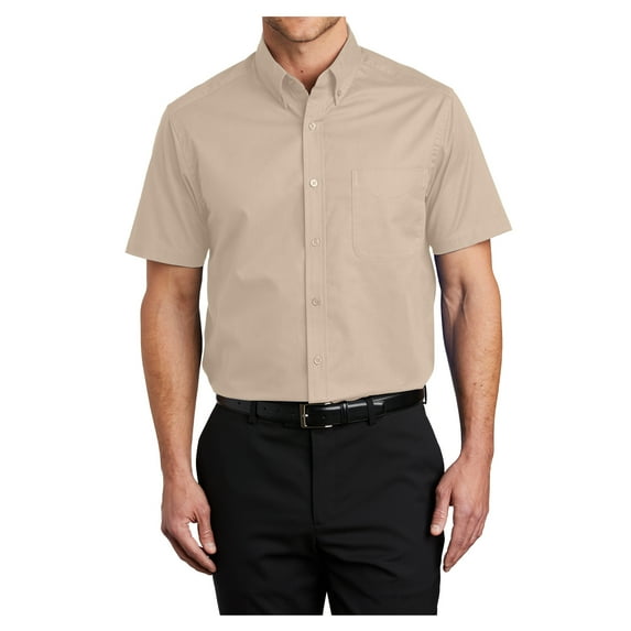 Mens Short Sleeve Easy Care Cotton/Polyester Shirt Stone Large