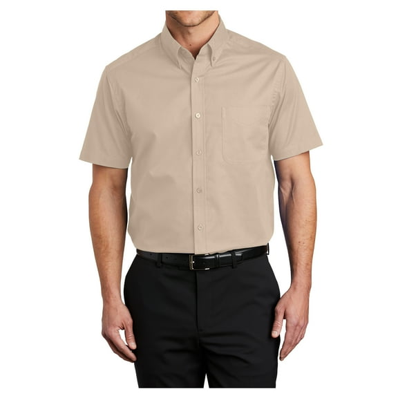 Mens Short Sleeve Easy Care Cotton/Polyester Shirt Stone X-Small