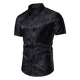 thumbnail image 1 of Mens Short Sleeve Fashion Button Up Shirt Rose Print Casual Slim Dress Shirt Black XXL, 1 of 8