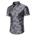 thumbnail image 1 of Mens Short Sleeve Fashion Button Up Shirt Rose Print Casual Slim Dress Shirt Gray XXL, 1 of 8
