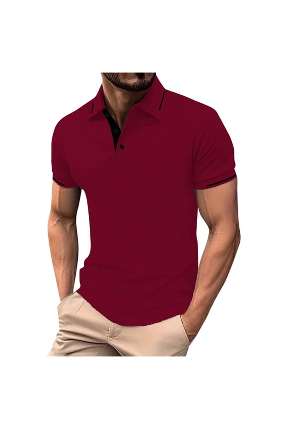 Mens Short Sleeve Golf Shirts Contrast Collar Active Performance Quick Dry T-Shirts 3 Button Classic Fit Tennis Collared Tops Casual Athletic Workwear Summer