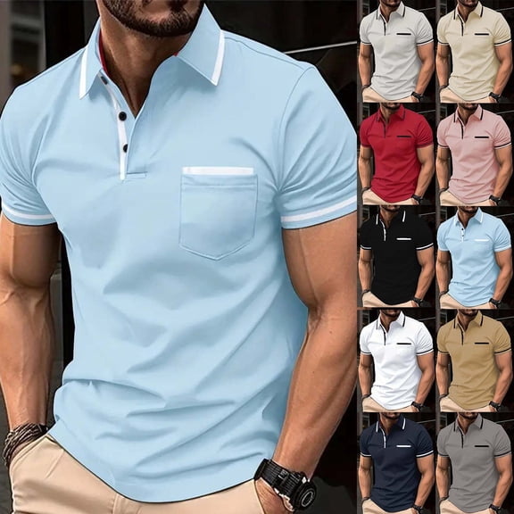 Mens Short Sleeve Golf Shirts Muscle Fit Active Tops Quick Dry Moisture Wicking Performance Collared Shirt with Pocket Summer Casual Athletic Tennis Father Gift