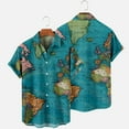 thumbnail image 1 of Mens Short Sleeve Hawaiian Tshirt World Map Print Button Up Tee Shirt Casual Bowling Shirt Lapel Beach Pocket Top, 1 of 6