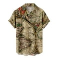 thumbnail image 1 of Mens Short Sleeve Hawaiian Tshirt World Map Print Button Up Tee Shirt Casual Bowling Shirt Lapel Beach Pocket Top, 1 of 6